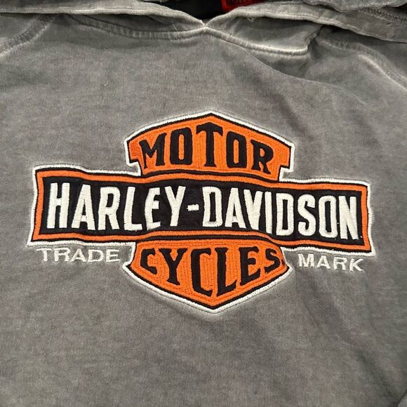 Harley-Davidson Y2K Baggy Relaxed Fit Gray Loose Fit Oversized Sweatshirt Hoodie - Picture 3 of 7